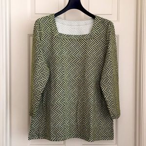 Kim Rogers Women's Top Large Green 3/4th Sleeves Square Neck Cotton Tee
